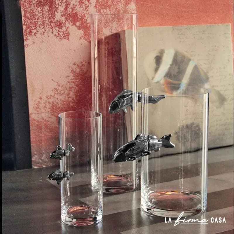 Illusion fish vase with two ceramic fish by Adriani & Rossi in Canada