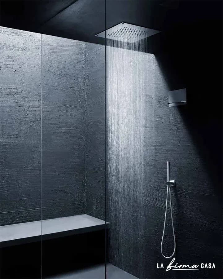Dark slate shower with bench by Aquaelite in Canada