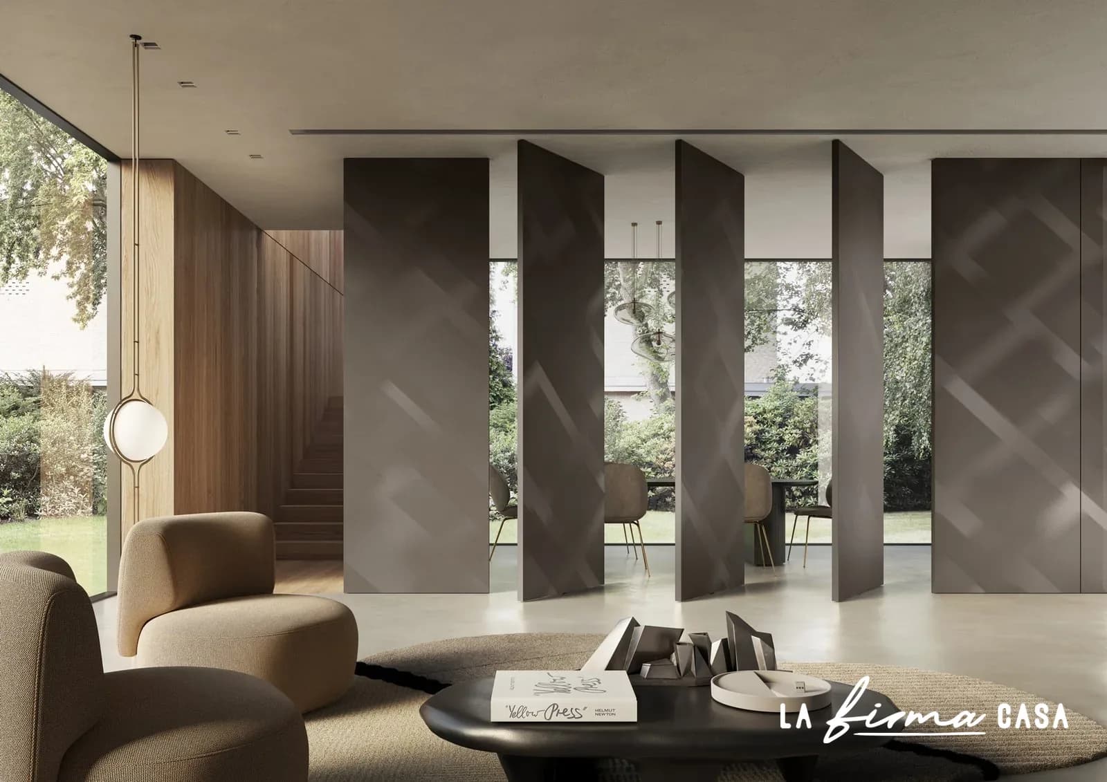 Carven pivot doors with etched glass panels by Barausse in Canada