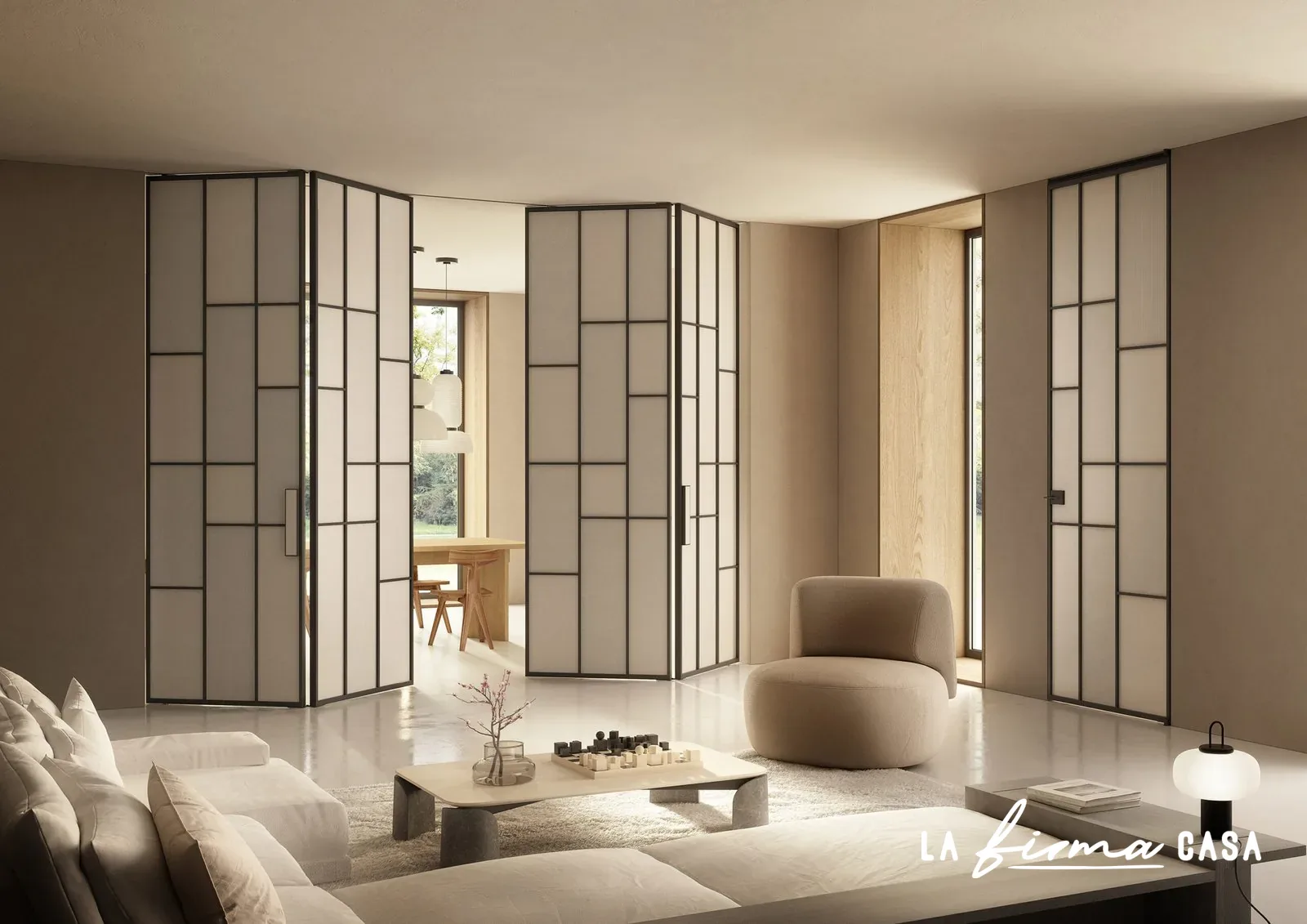 Folding glazed doors with lattice frames by Barausse in Canada