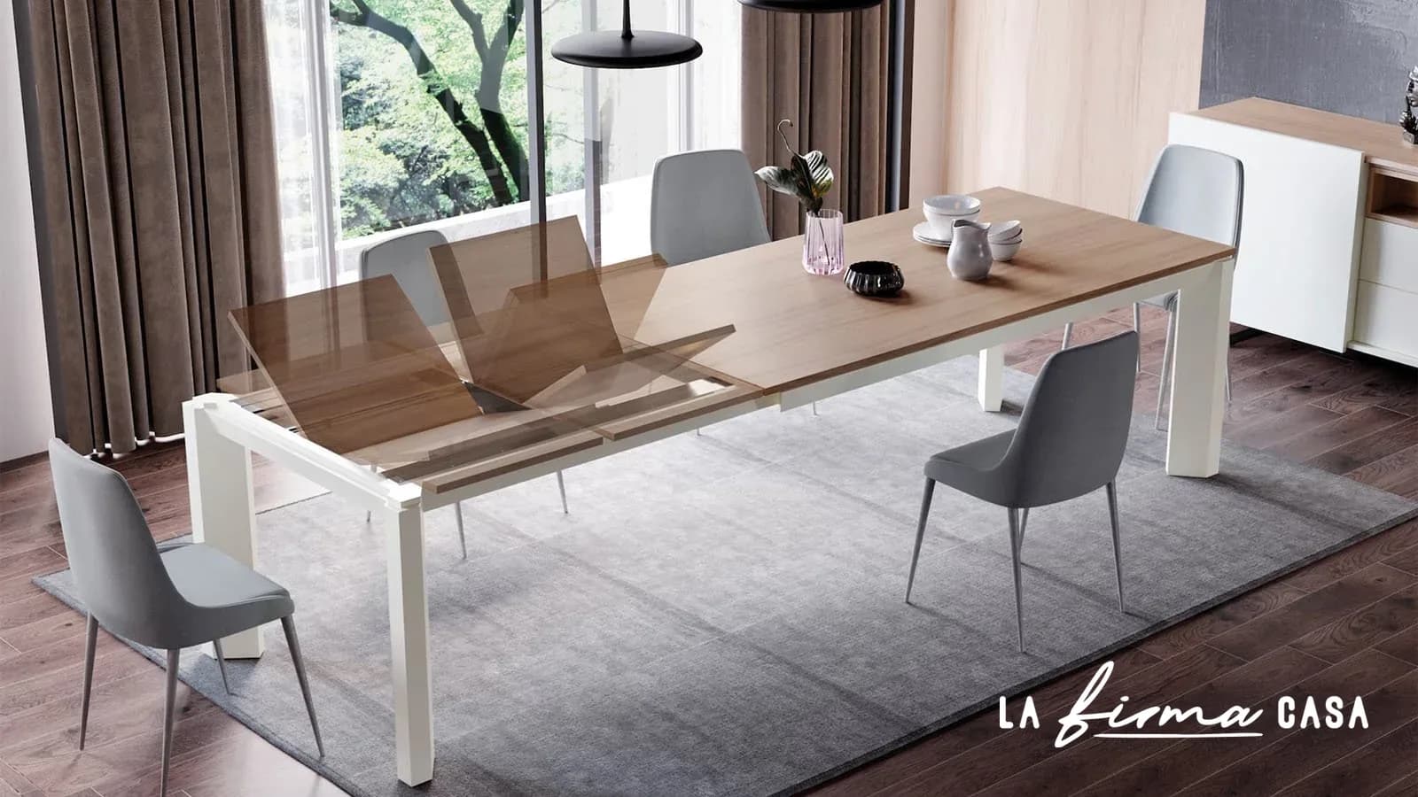 Cleo extending dining table with white legs by Clara & Home in Canada