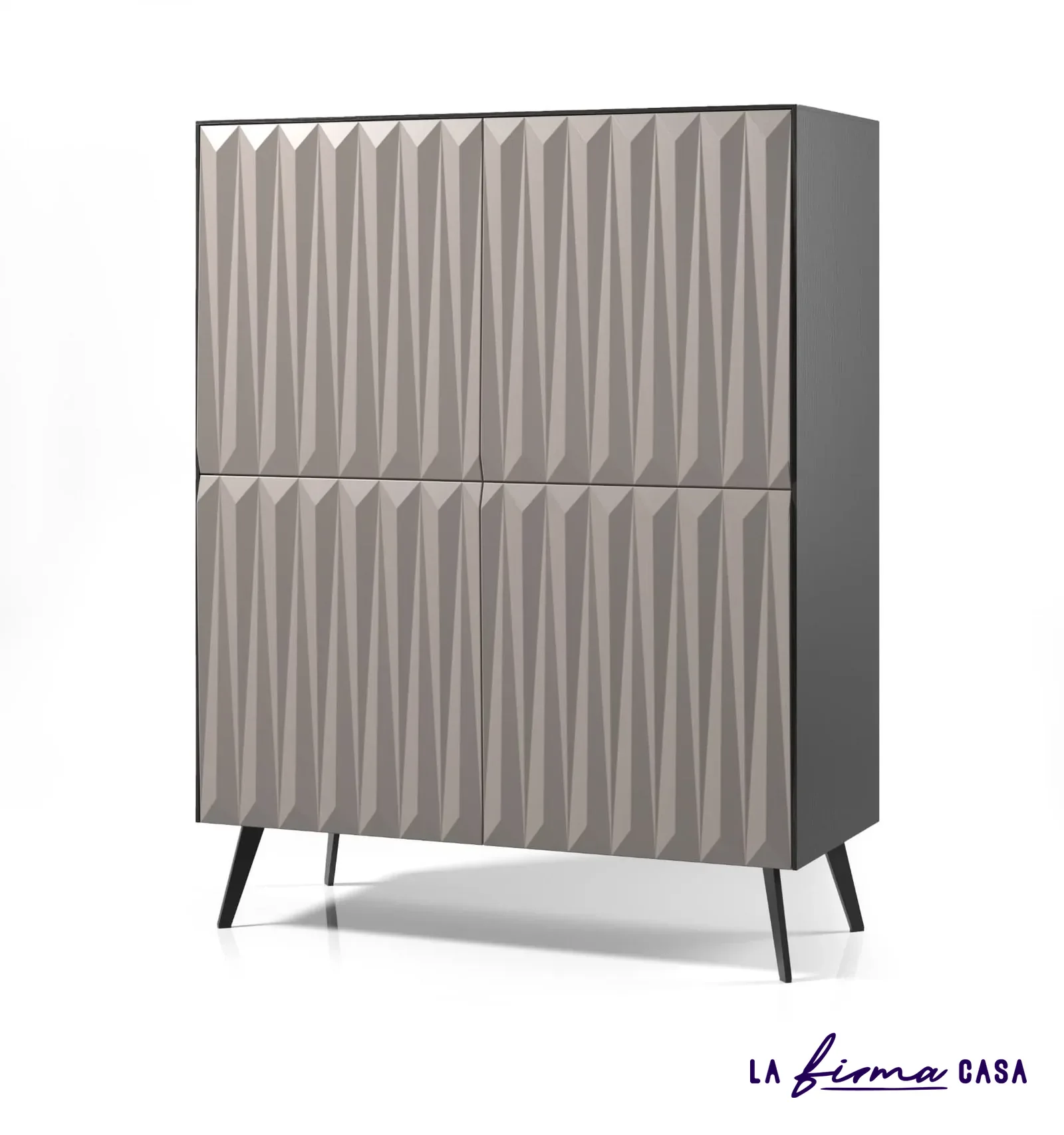 Faceted taupe bar cabinet by Clara & Home in Canada