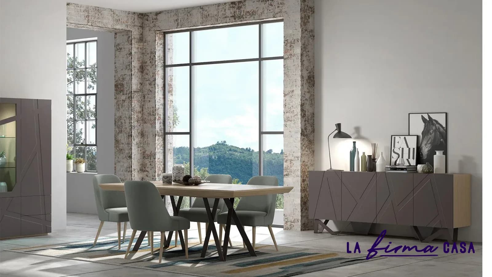 Kapta dining table and faceted sideboard by Clara & Home in Canada