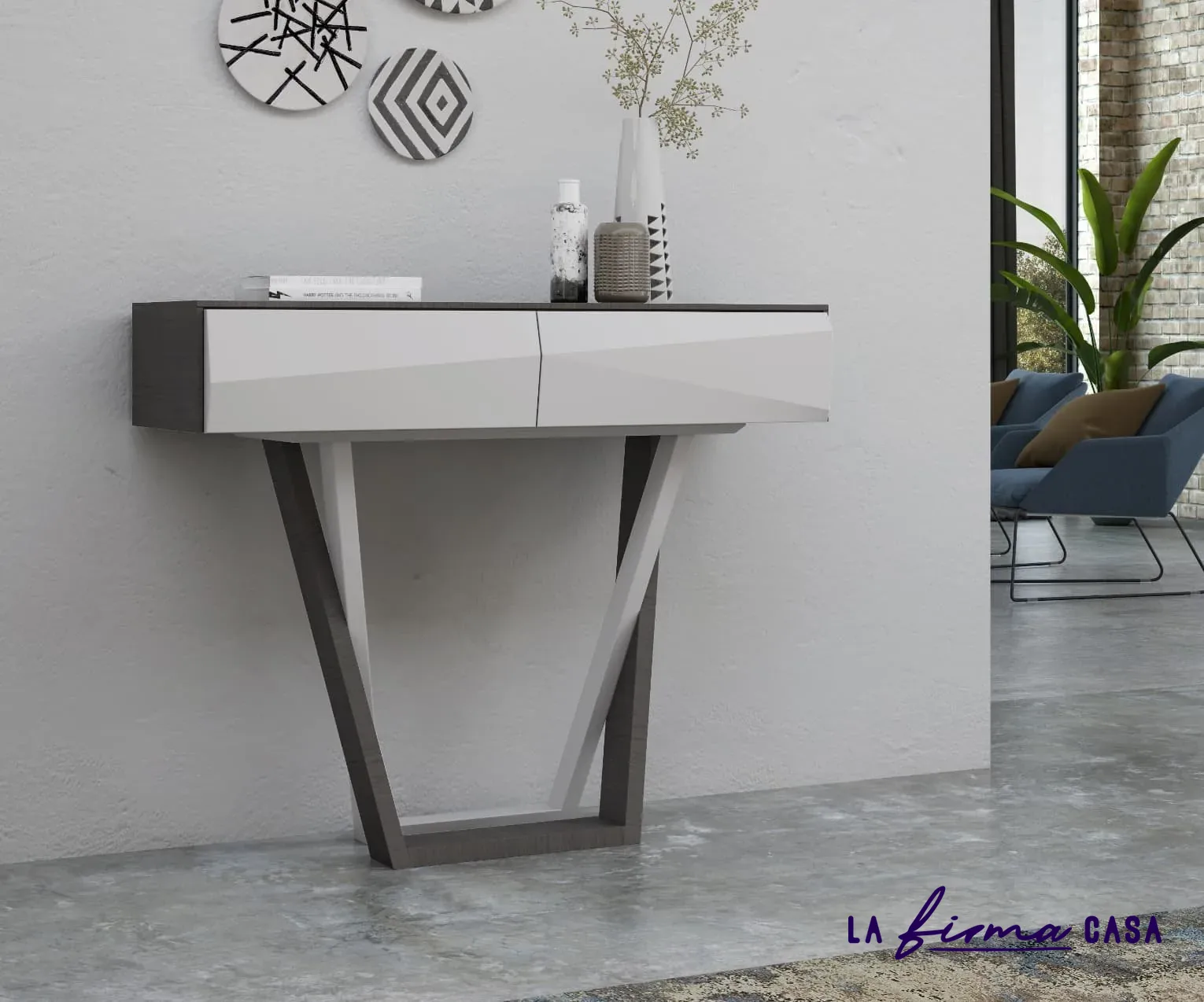 Visa console table with a v shaped base by Clara & Home in Canada