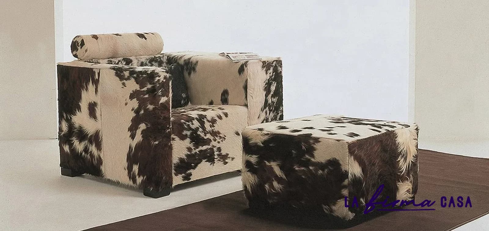 Cowhide print armchair and ottoman by Gyform in Canada