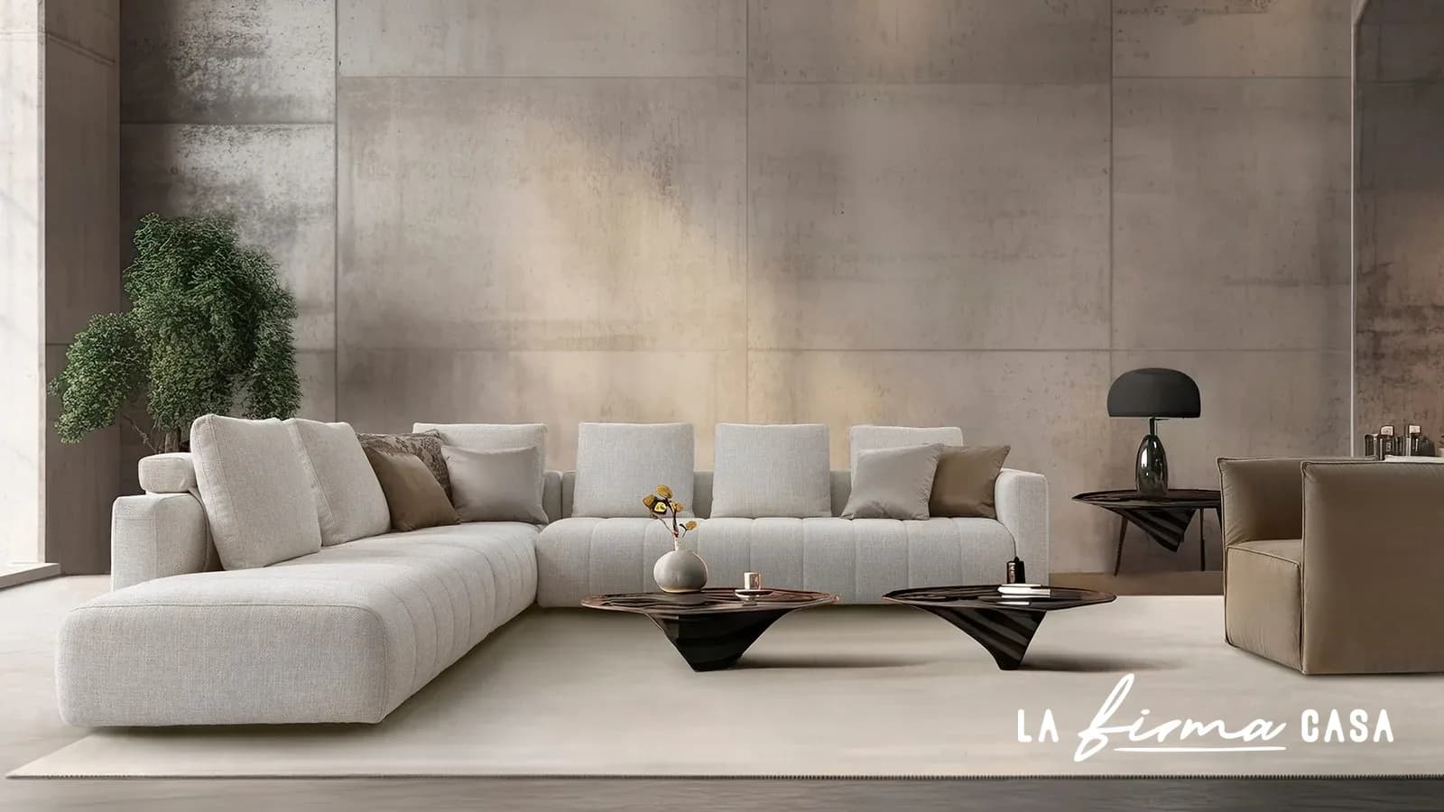 Cream sectional against a textured plaster wall by Gyform in Canada