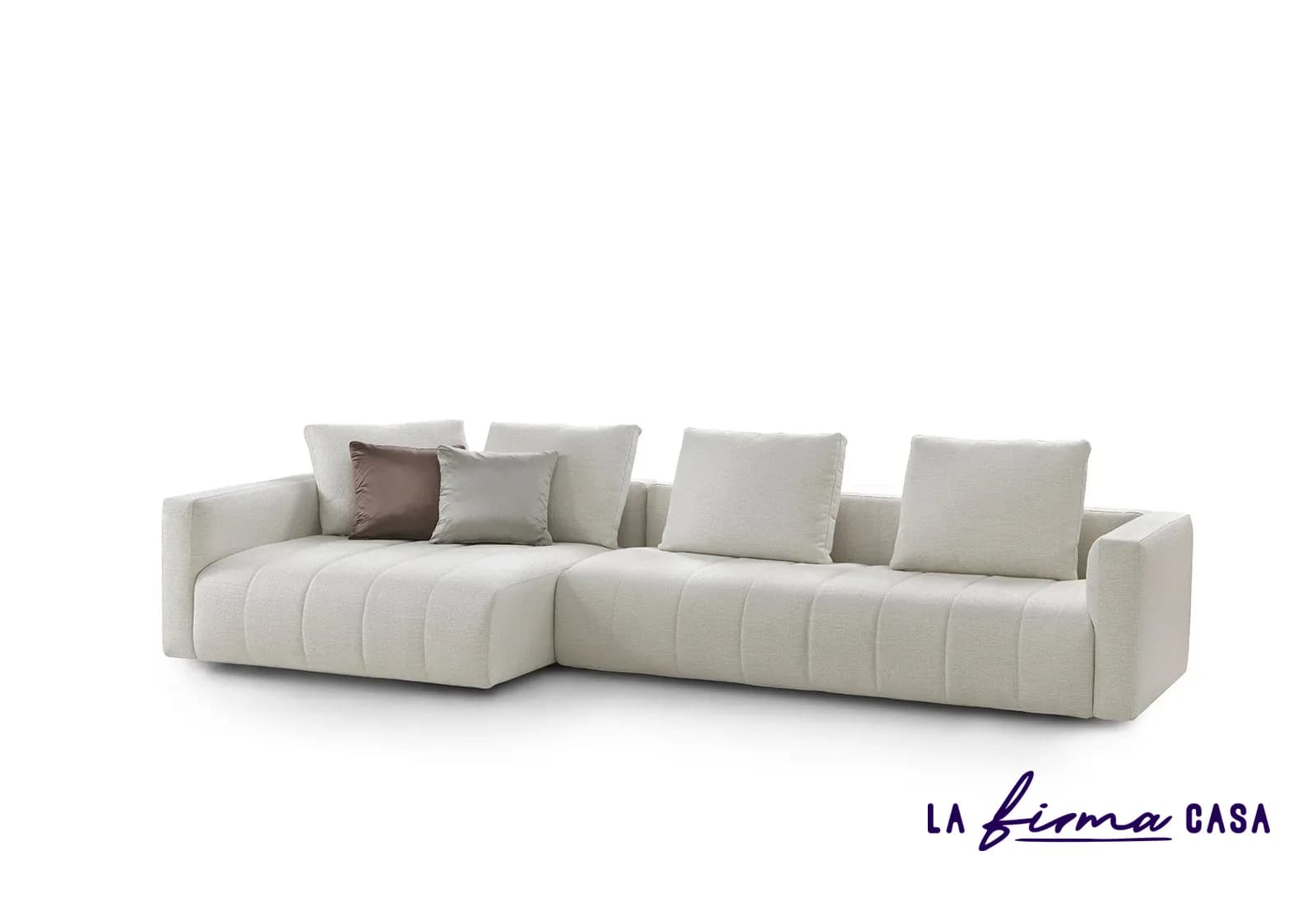 Cream sofa with chaise and quilted base by Gyform in Canada