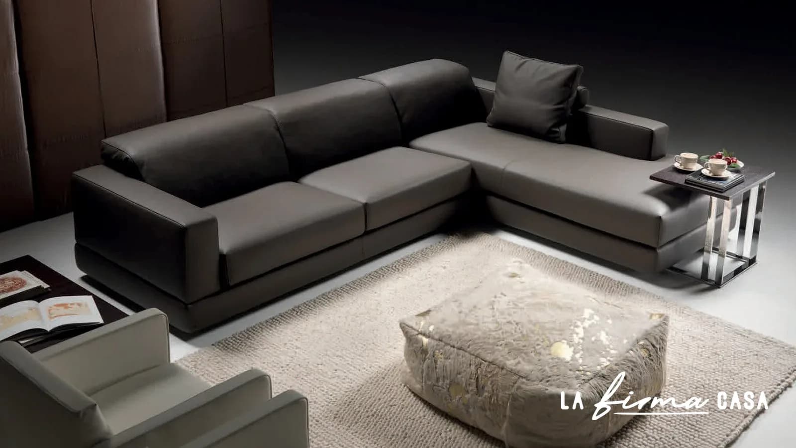 Dark grey corner sofa with side table by Gyform in Canada