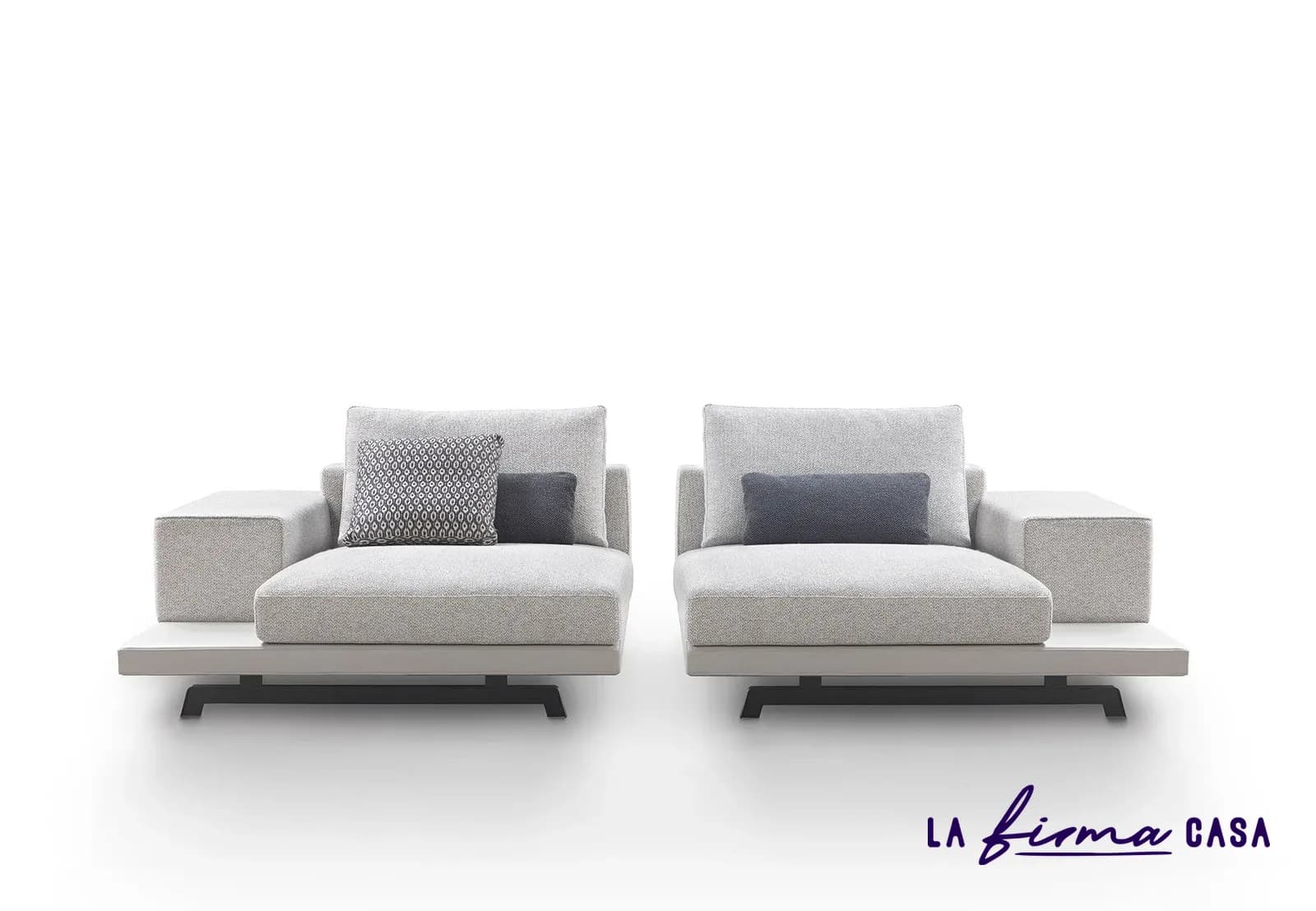 White chaise modules with metal feet by Gyform in Canada