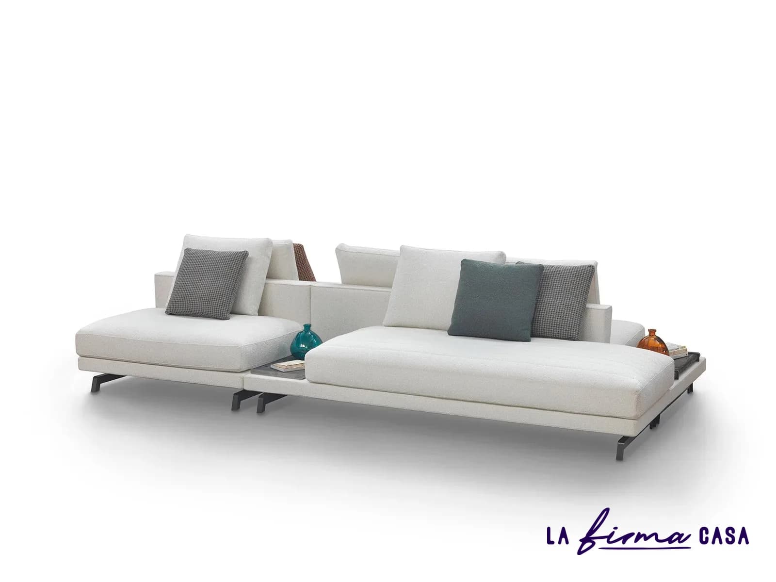 White sectional with integrated console by Gyform in Canada