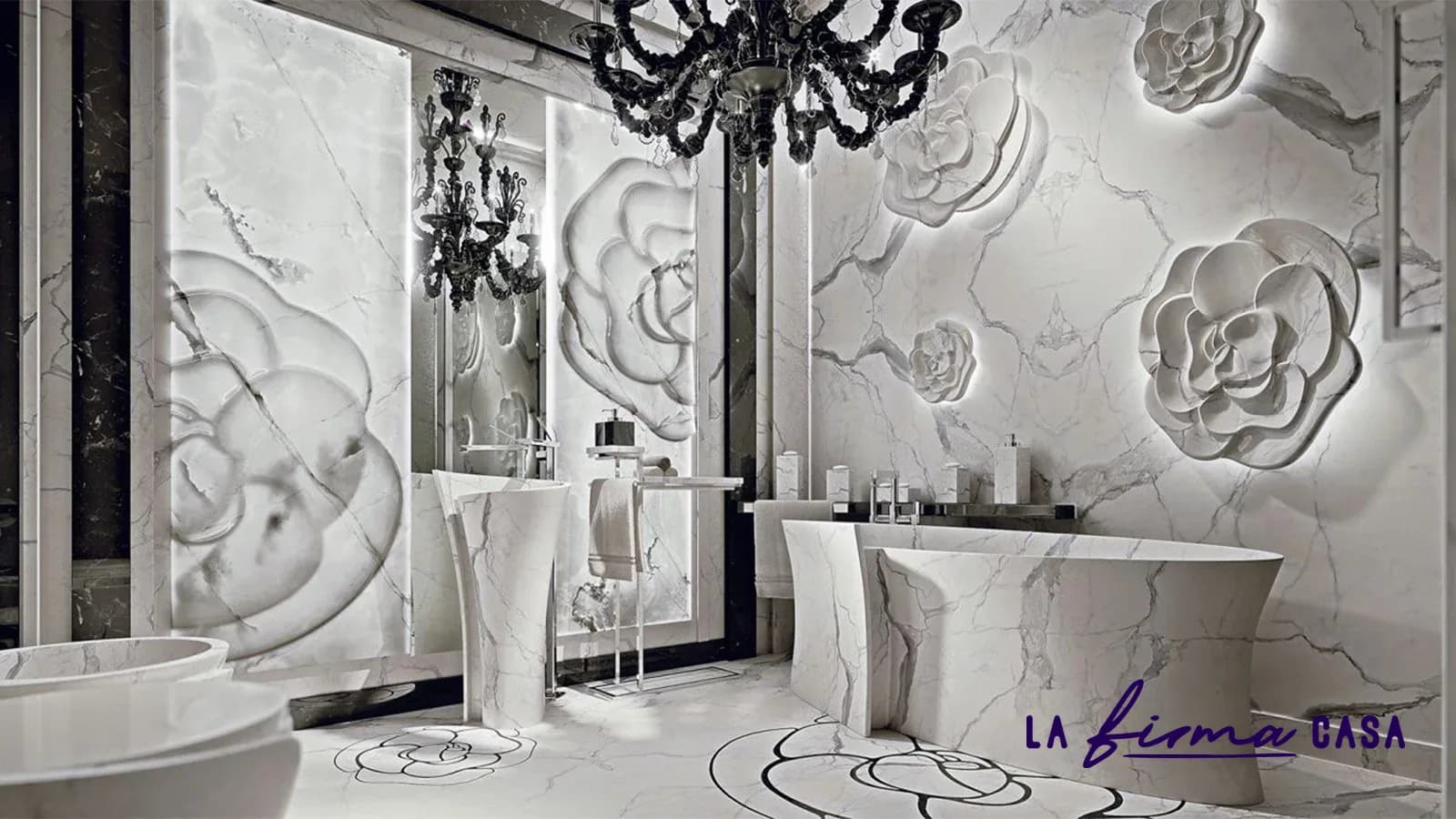 Camelia carved marble bathroom by MGM Marble & Stones in Canada