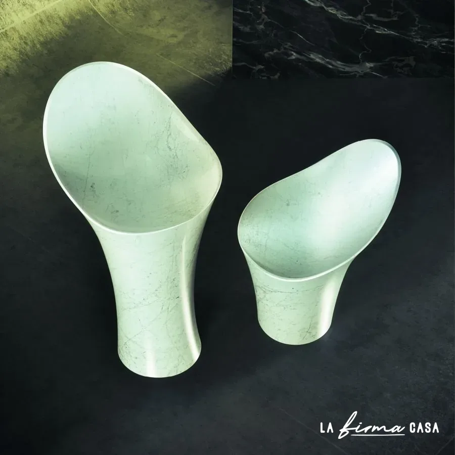 White marble sculptural armchairs by MGM Marble & Stones in Canada