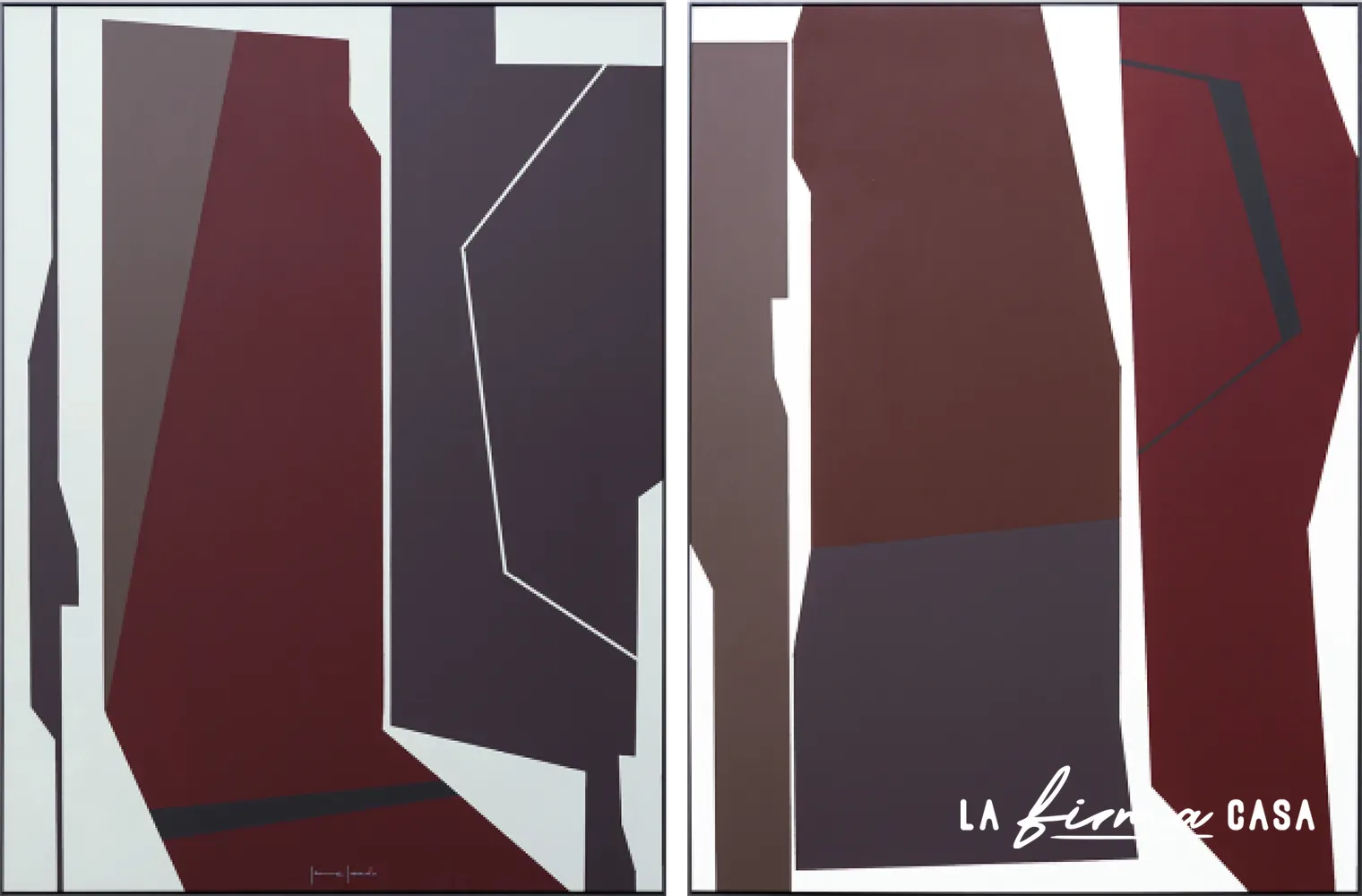 Burgundy and plum geometric diptych by Novocuadro in Canada