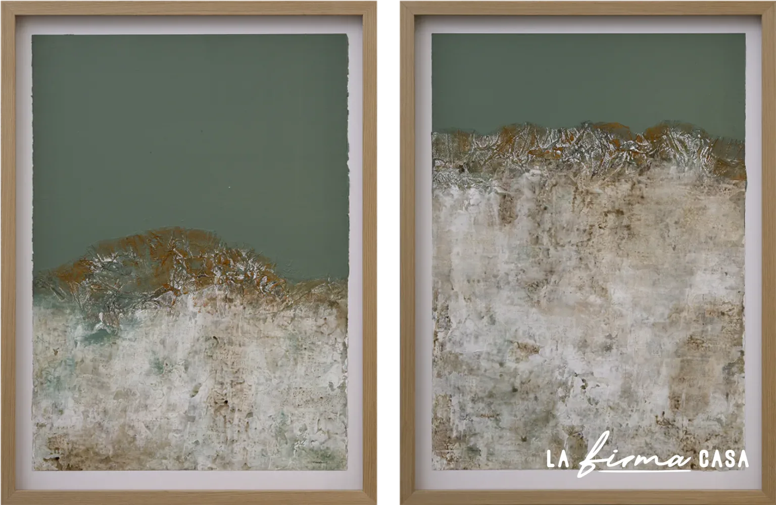 Green and cream seascape diptych by Novocuadro in Canada