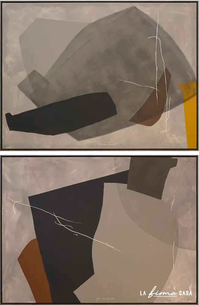 Grey and ochre cubist diptych by Novocuadro in Canada