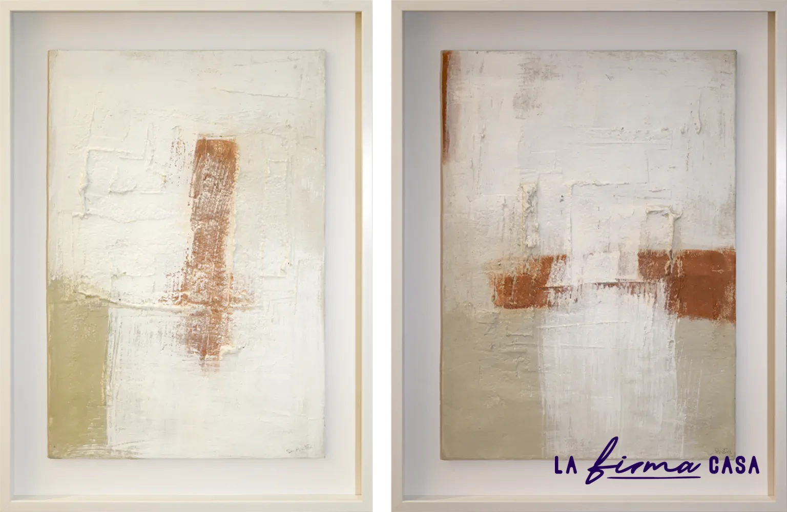 Pair of cream canvases with rust brushstrokes by Novocuadro in Canada