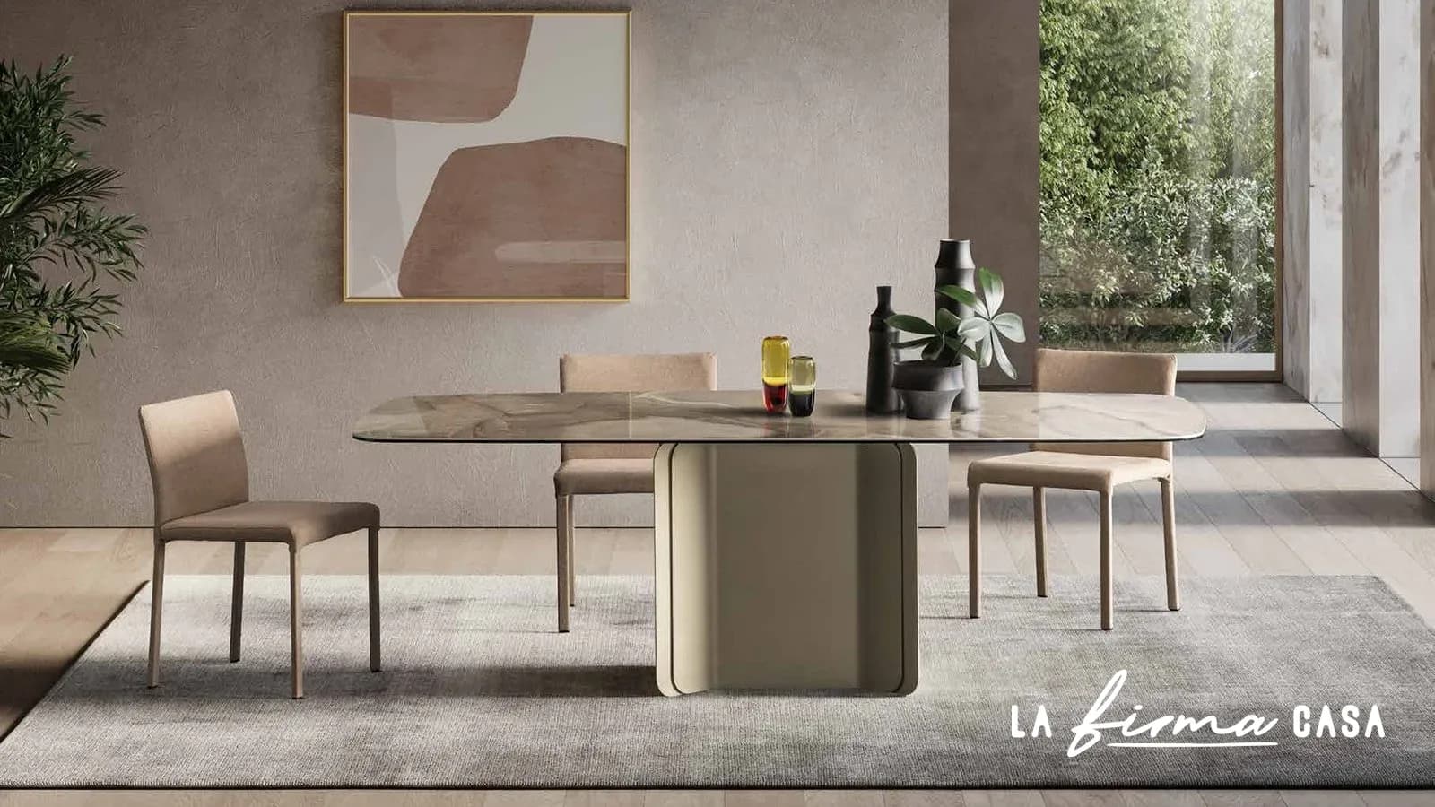 Dining table on a champagne slab base by Tafaruci in Canada