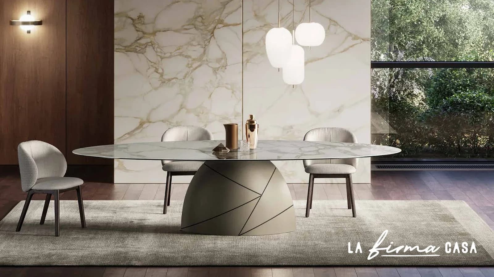 Dining table on a faceted dome base by Tafaruci in Canada