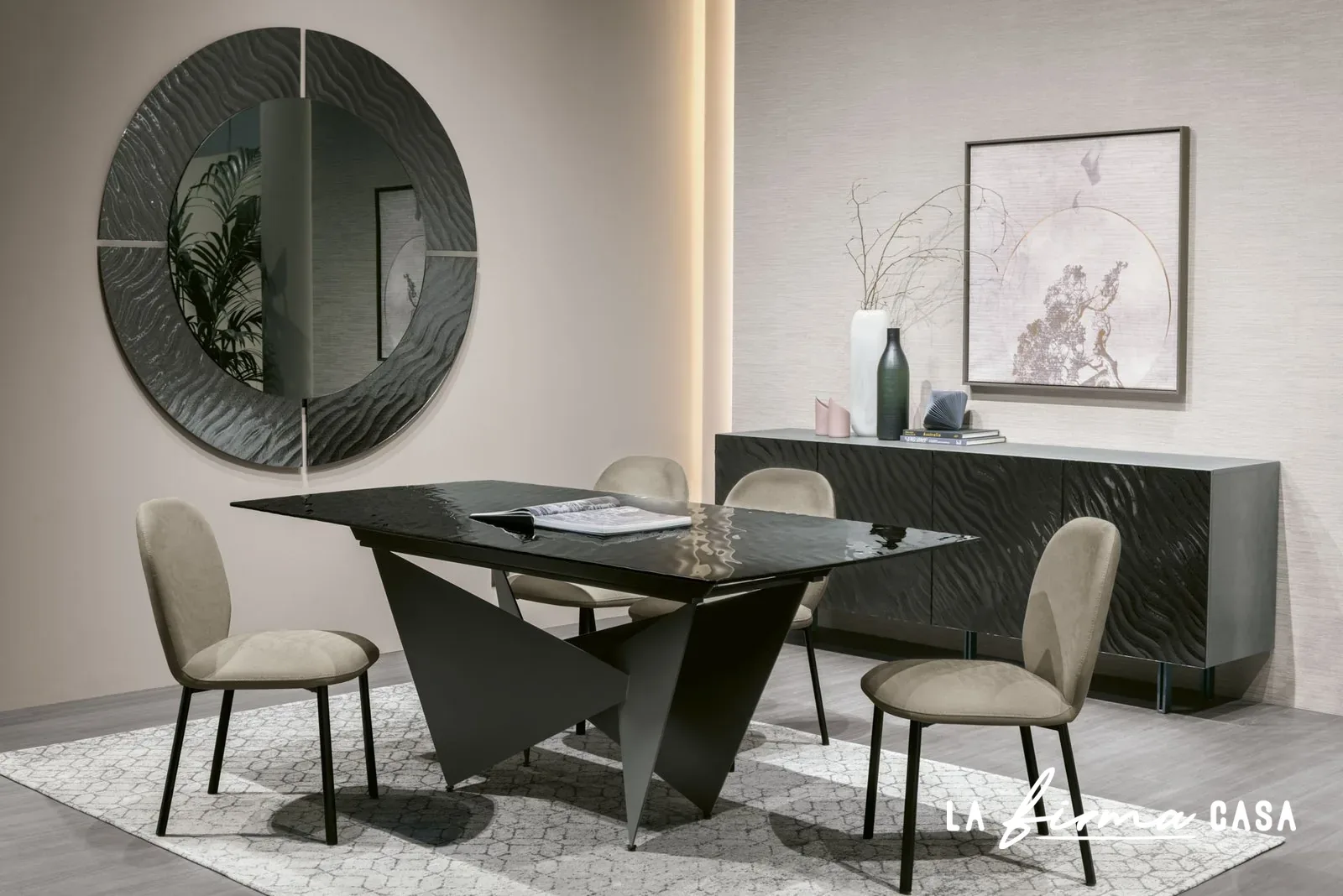 Aliseo dining room with round mirror by Target Point in Canada