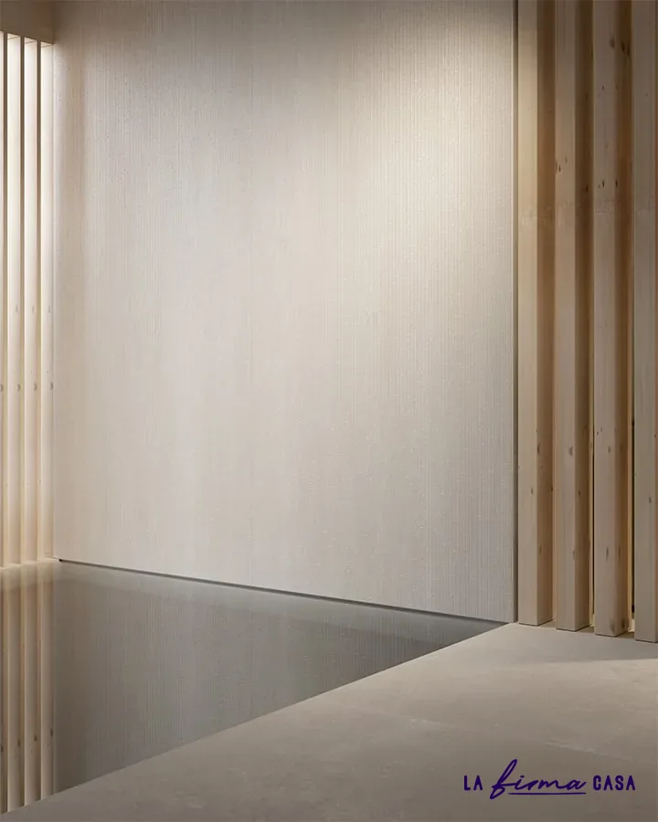 Fluted pale stone wall interior by TerzaDimensione in Canada