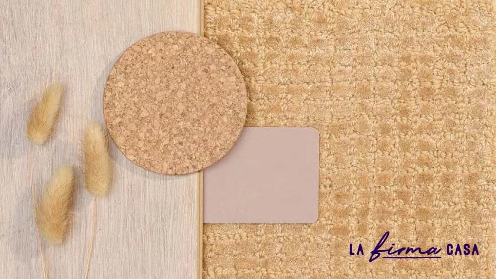 Ochre textile and cork material flatlay by Warli in Canada