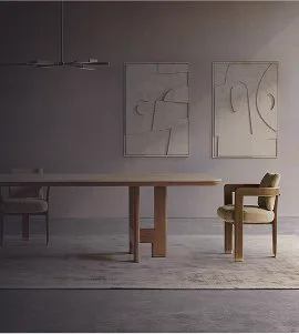 A designer armchair in a softly lit contemporary showroom