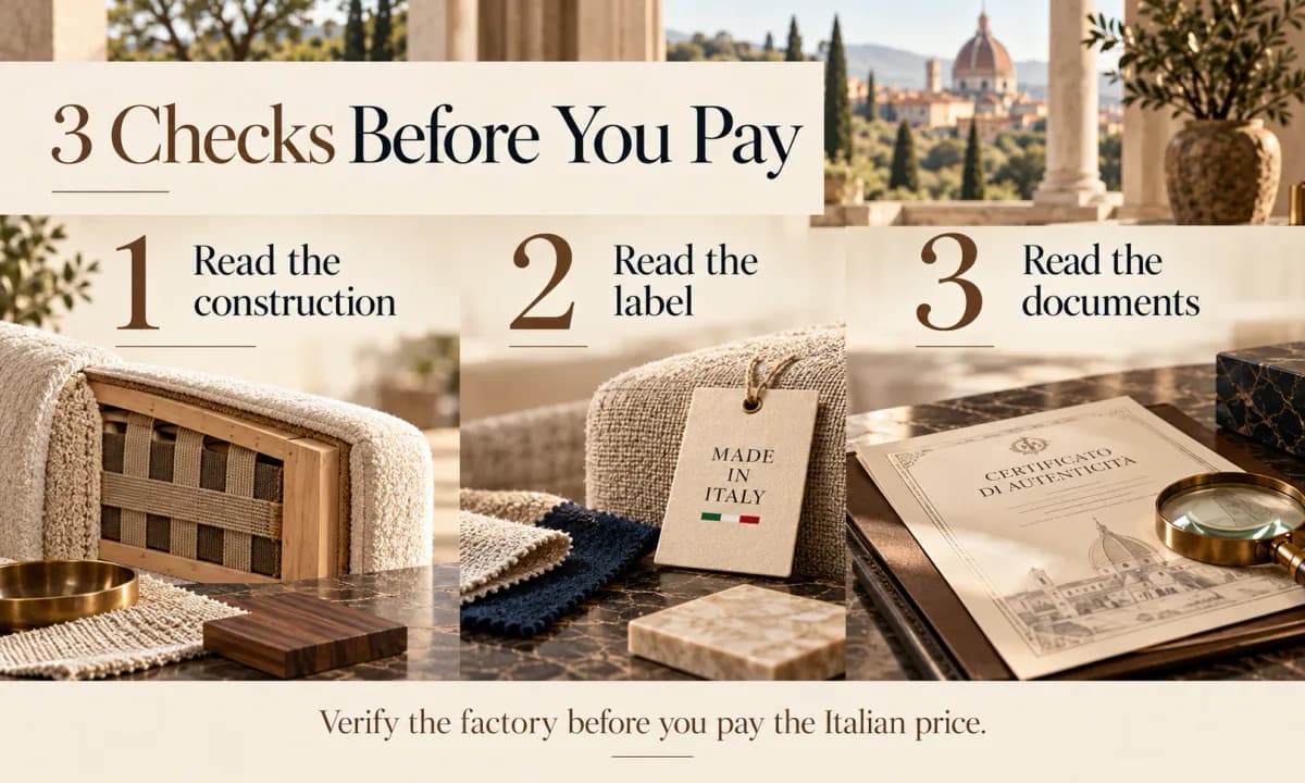 Three checks before you pay for Italian furniture: read the construction, read the Made in Italy label and read the documents
