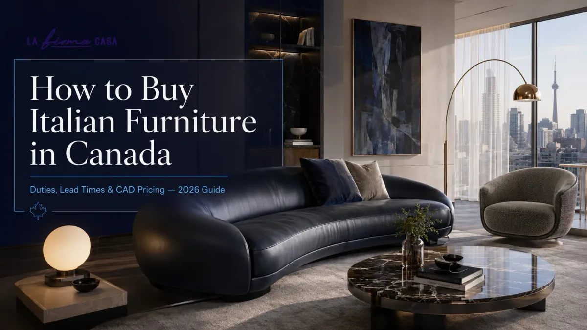 Italian furniture showroom consultation with material samples in Mississauga